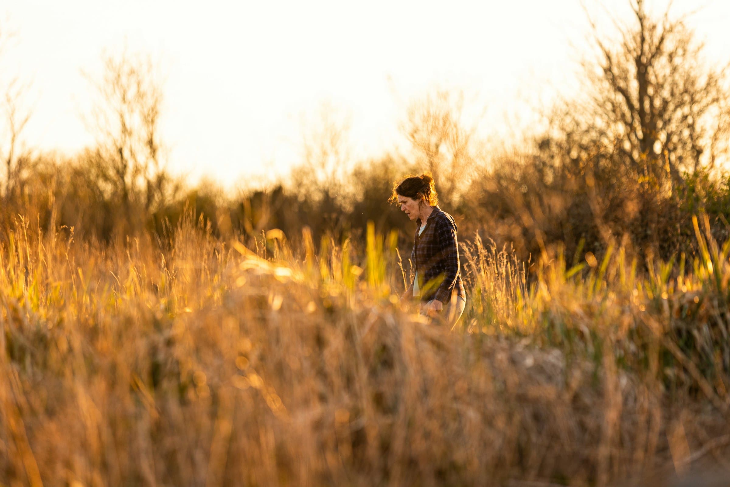 Una persona meditando tranquilamente en un paisaje natural al atardecer, simbolizando la paz y la desconexión.